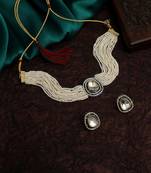 Pearls Beaded Gold Toned Choker Jewellery Set For Bride To Be