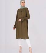 Olive Green Cut Work Embroidery Top | Islamic Tunic | Silk Route