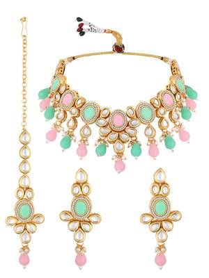 Stunning Multi Coloured Gold Toned Kundan Jewellery Set For Bride To Be 3