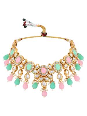 Stunning Multi Coloured Gold Toned Kundan Jewellery Set For Bride To Be 4