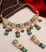 Meenakari Gold Toned Kundan Jewellery Set For Bride To Be