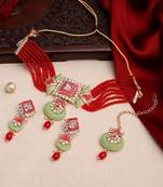 Pearls Beaded Gold Toned Choker Jewellery Set For Bride To Be