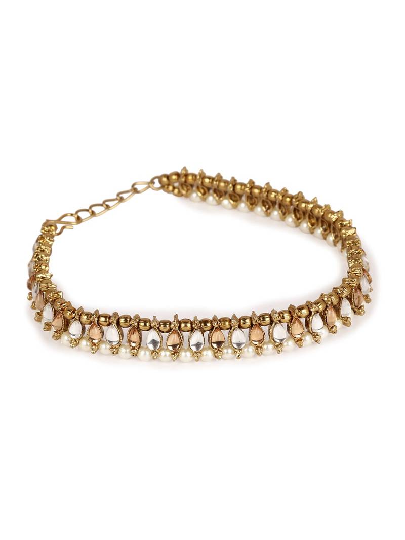 Styylo Fashion Gold Plated Designer Kundan Anklet for Bridals Women And Girls-Onesize-Gold