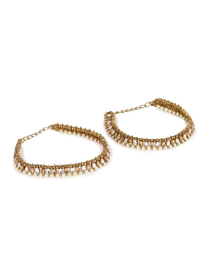 Styylo Fashion Gold Plated Designer Kundan Anklet for Bridals Women And Girls-Onesize-Gold