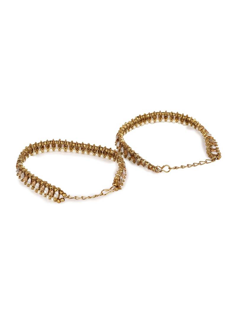 Styylo Fashion Gold Plated Designer Kundan Anklet for Bridals Women And Girls-Onesize-Gold