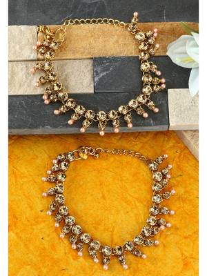 Styylo Fashion Gold Plated Designer Kundan Anklet for Bridals Women And Girls-Onesize-Gold 1