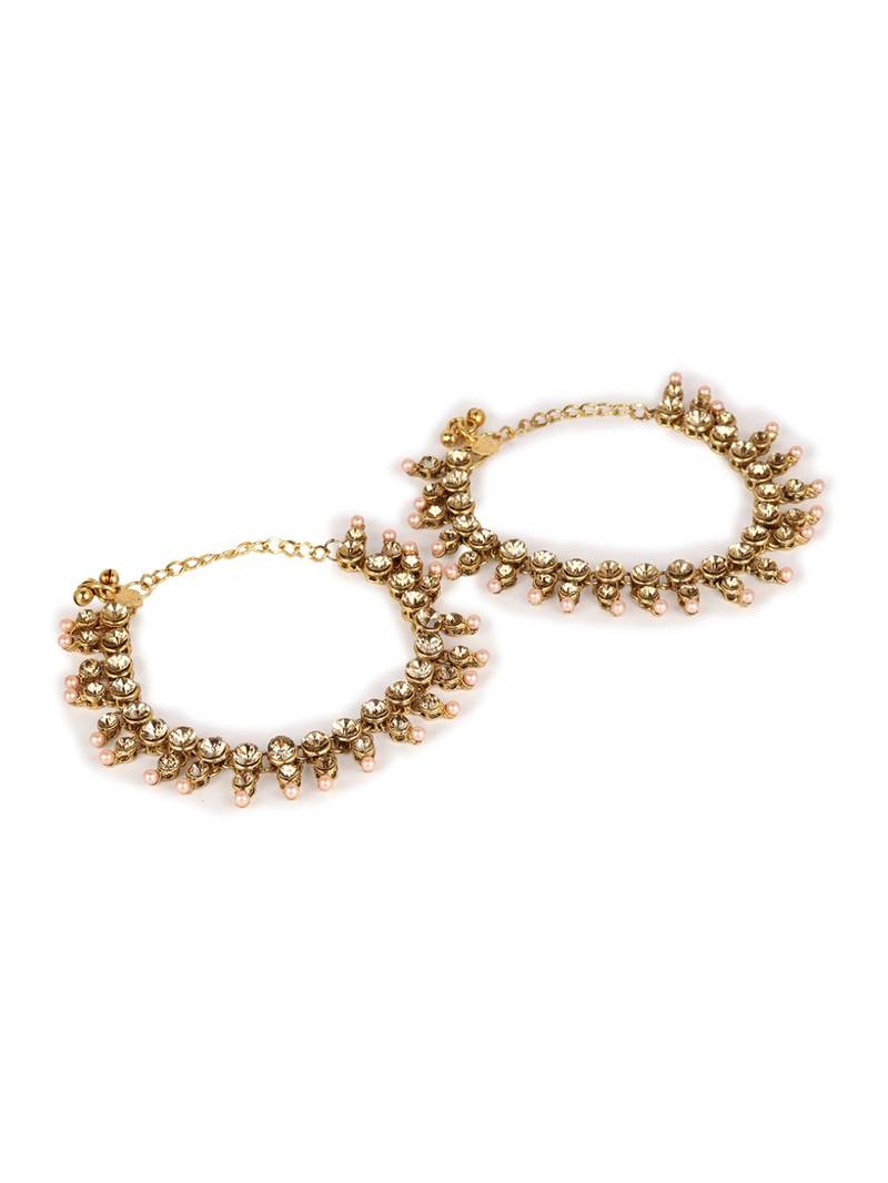 Styylo Fashion Gold Plated Designer Kundan Anklet for Bridals Women And Girls-Onesize-Gold