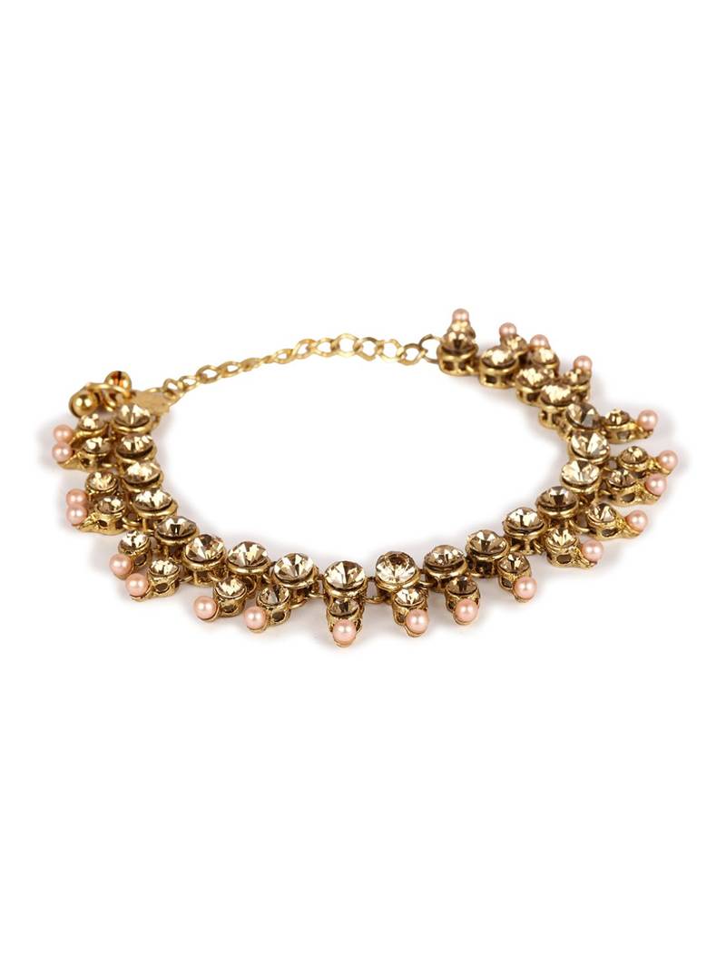 Styylo Fashion Gold Plated Designer Kundan Anklet for Bridals Women And Girls-Onesize-Gold