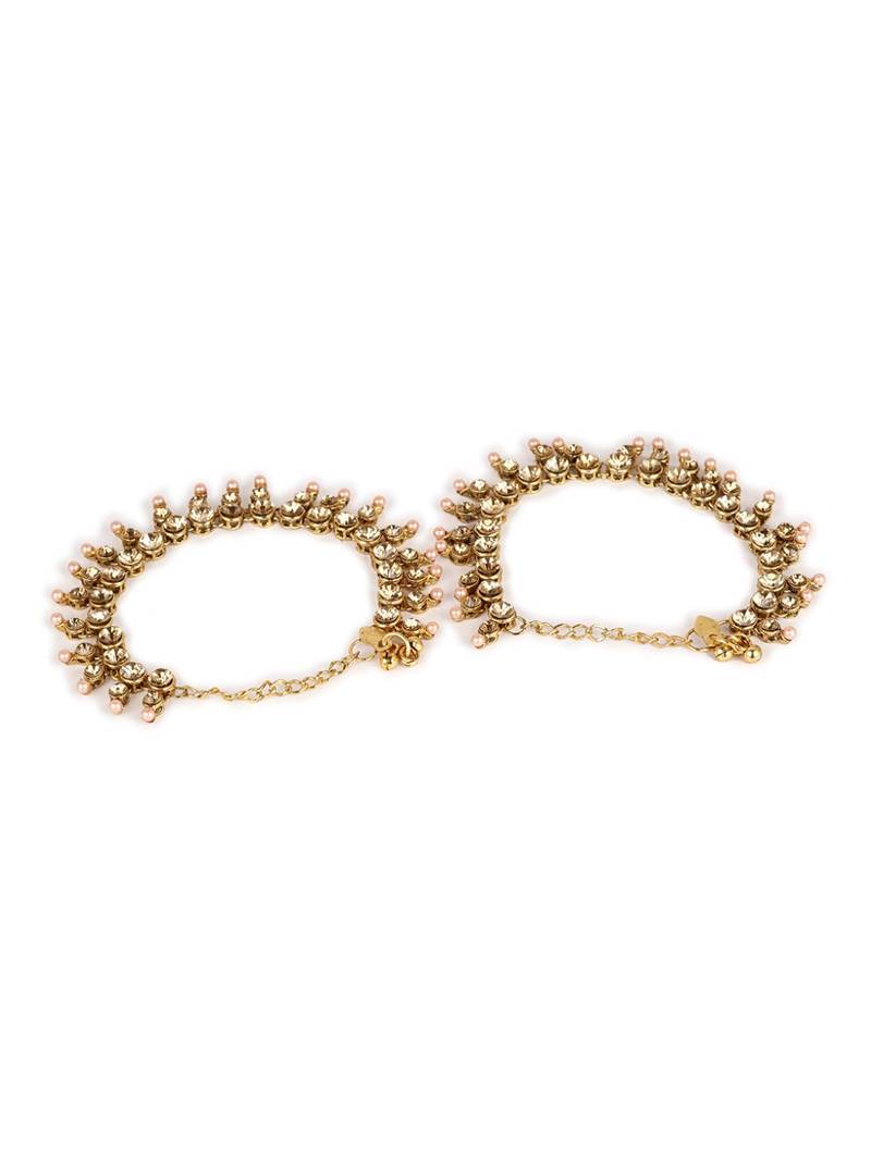 Styylo Fashion Gold Plated Designer Kundan Anklet for Bridals Women And Girls-Onesize-Gold