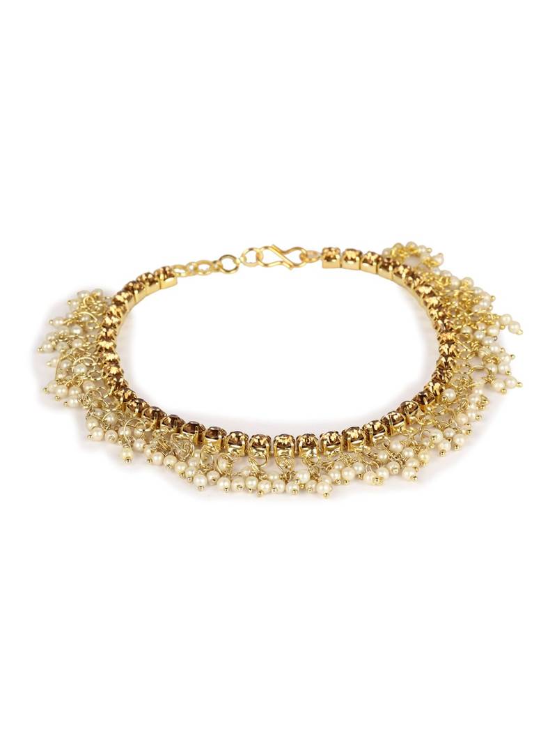 Styylo Fashion Gold Plated Designer Kundan Anklet for Bridals Women And Girls-Onesize-Off White