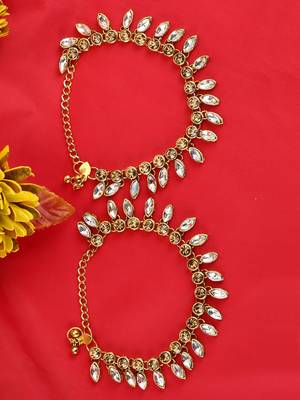 Styylo Fashion Gold Plated Designer Kundan Anklet for Bridals Women And Girls-Onesize-White 1