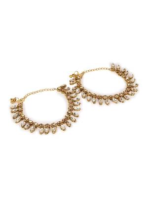 Styylo Fashion Gold Plated Designer Kundan Anklet for Bridals Women And Girls-Onesize-White 2