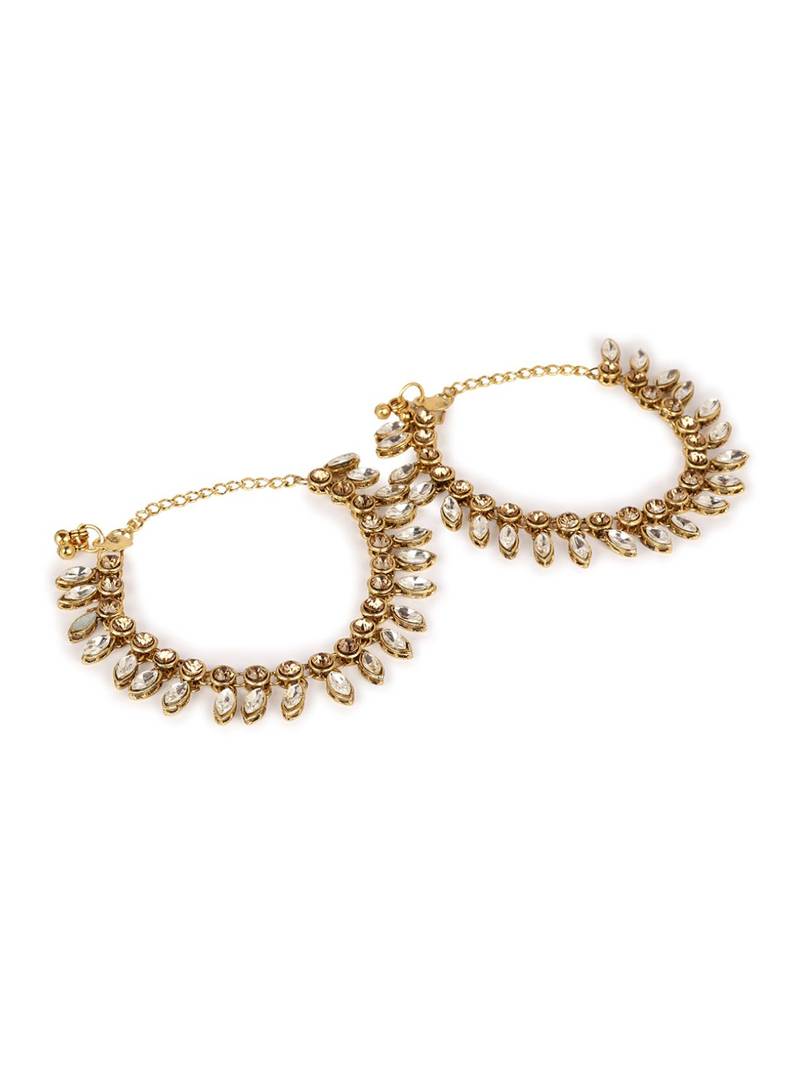 Styylo Fashion Gold Plated Designer Kundan Anklet for Bridals Women And Girls-Onesize-White