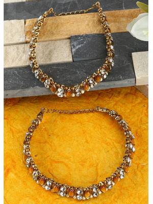 Styylo Fashion Gold Plated Designer Kundan Anklet for Bridals Women And Girls-Onesize-Tan 1