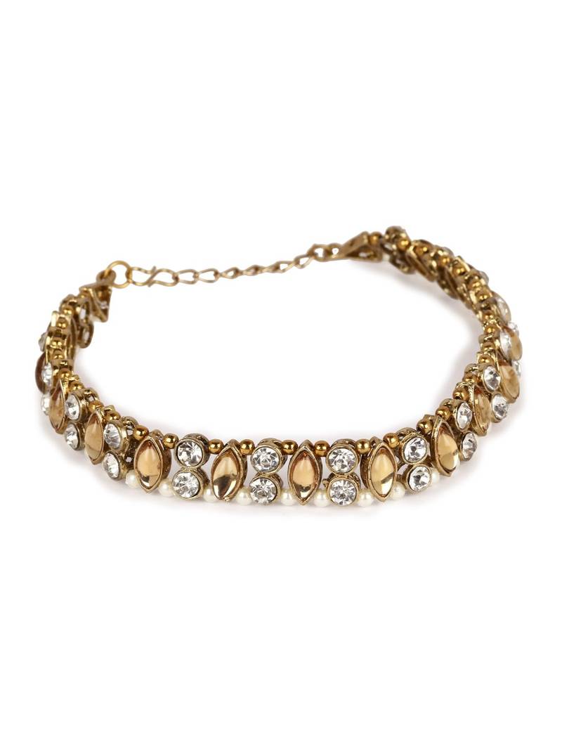 Styylo Fashion Gold Plated Designer Kundan Anklet for Bridals Women And Girls-Onesize-Tan