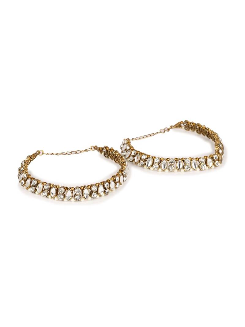 Styylo Fashion Gold Plated Designer Kundan Anklet for Bridals Women And Girls-Onesize-White