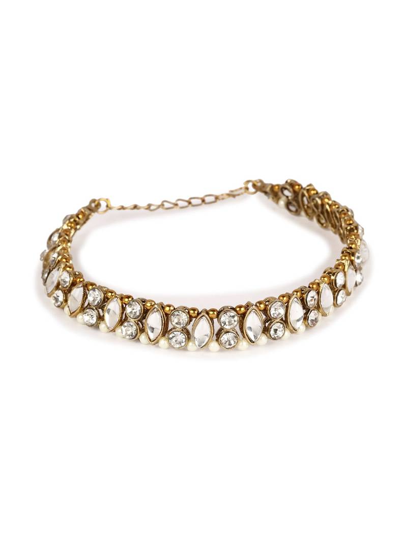 Styylo Fashion Gold Plated Designer Kundan Anklet for Bridals Women And Girls-Onesize-White