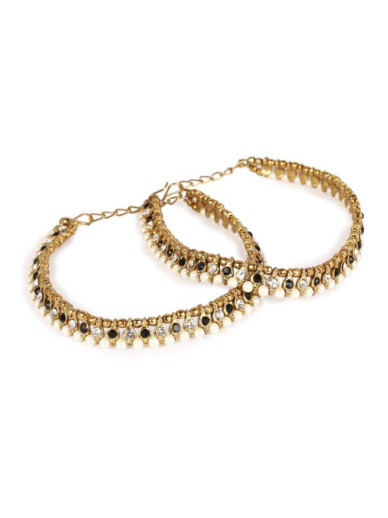 Styylo Fashion Gold Plated Designer Kundan Anklet for Bridals Women And Girls-Onesize-Gold