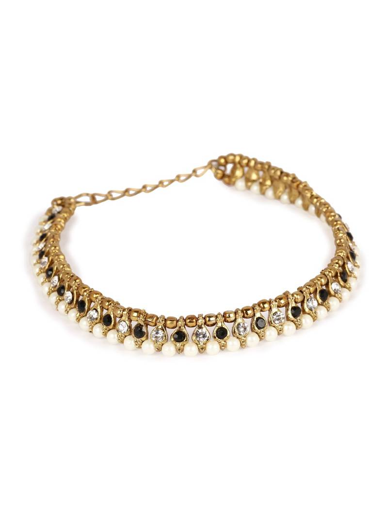 Styylo Fashion Gold Plated Designer Kundan Anklet for Bridals Women And Girls-Onesize-Gold