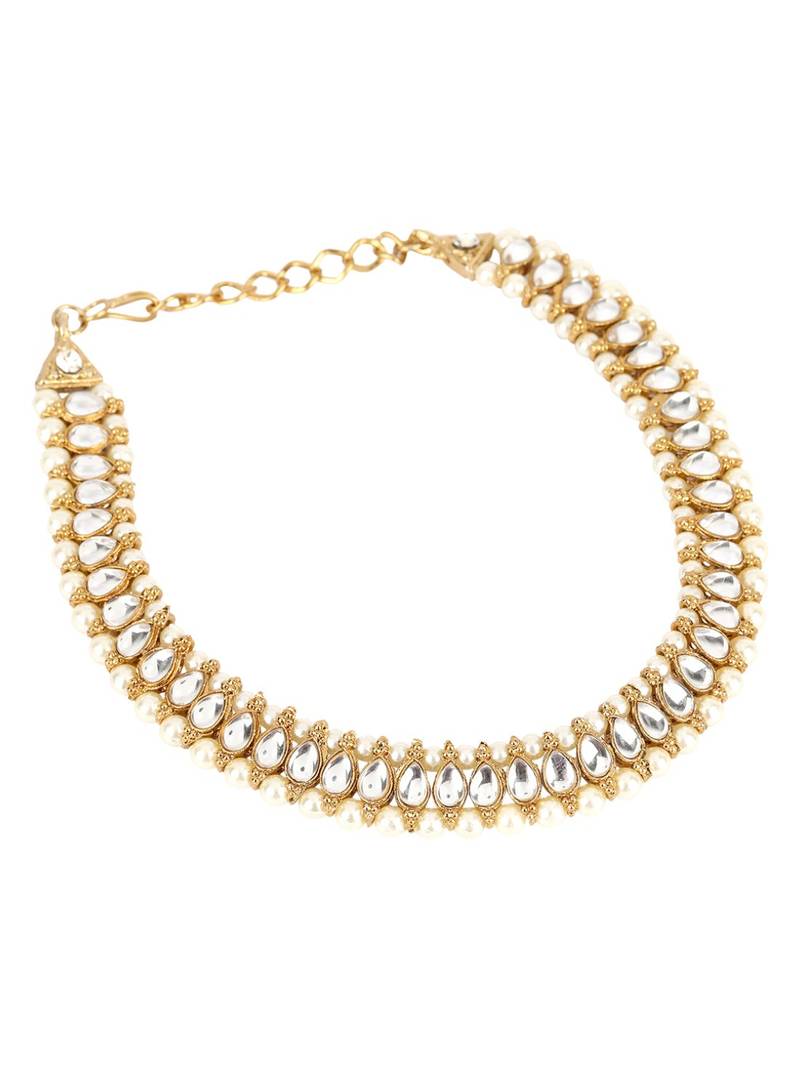 Styylo Fashion Traditional Gold Plated Kundan Pearl Bridal Wear Anklet