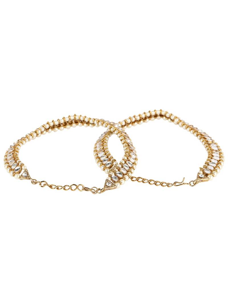 Styylo Fashion Traditional Gold Plated Kundan Pearl Bridal Wear Anklet