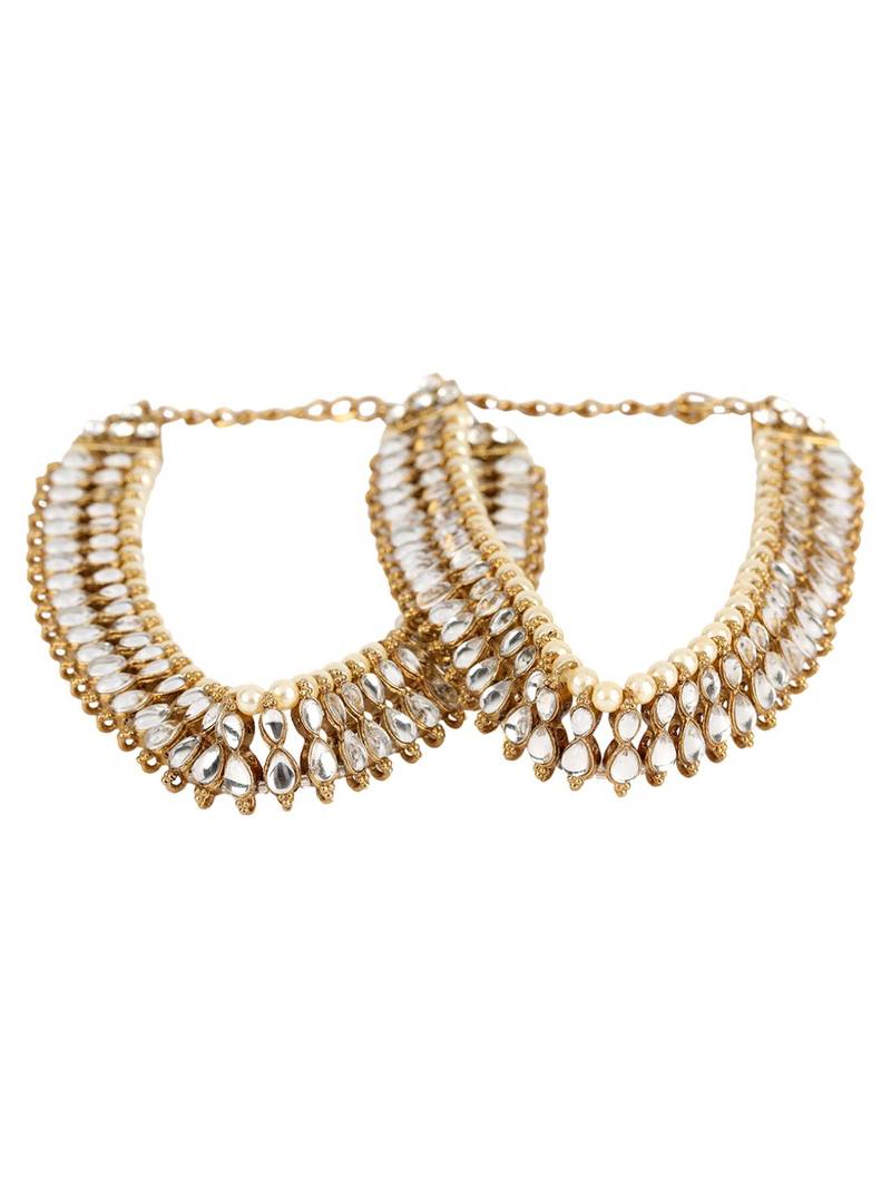 Styylo Fashion Traditional Gold Plated Kundan Pearl Bridal Wear Anklet