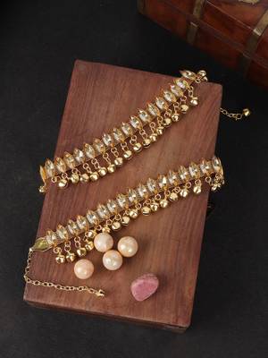 Styylo Fashion Gold Plated Traditional Briday Kundan And Stone Studded Anklet/Payal-Onesize-Gold 1