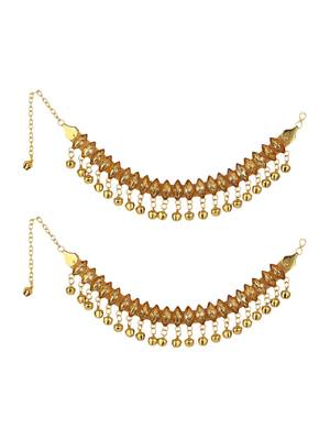 Styylo Fashion Gold Plated Traditional Briday Kundan And Stone Studded Anklet/Payal-Onesize-Gold 2