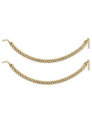 Styylo Fashion Traditional Gold Plated Pearl and Stone Studded Bridal Anklet/ Payal 2