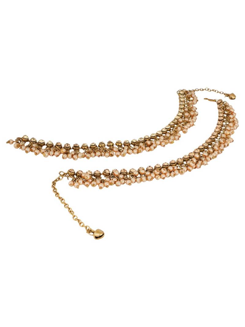 Styylo Fashion Traditional Gold Plated Bridal Stone And Pearl Details Payal