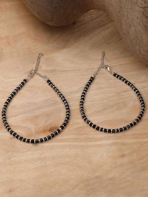 Styylo Fashion Set of 2 Classy Silver and black Western Look Sleek Beads Anklet/Payal 1