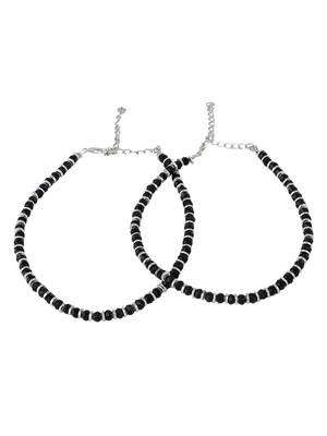 Styylo Fashion Set of 2 Classy Silver and black Western Look Sleek Beads Anklet/Payal 4