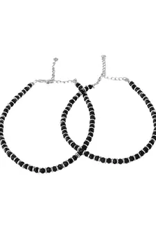 Styylo Fashion Set of 2 Classy Silver and black Western Look Sleek Beads Anklet/Payal