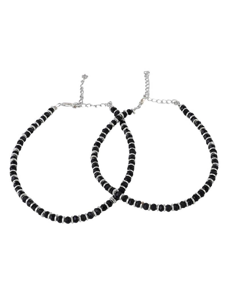 Styylo Fashion Set of 2 Classy Silver and black Western Look Sleek Beads Anklet/Payal