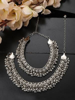 Styylo Fashion Set of 2 Oxidised German Silver Ghungroo Anklets with Silver Plating and Handcrafted 1