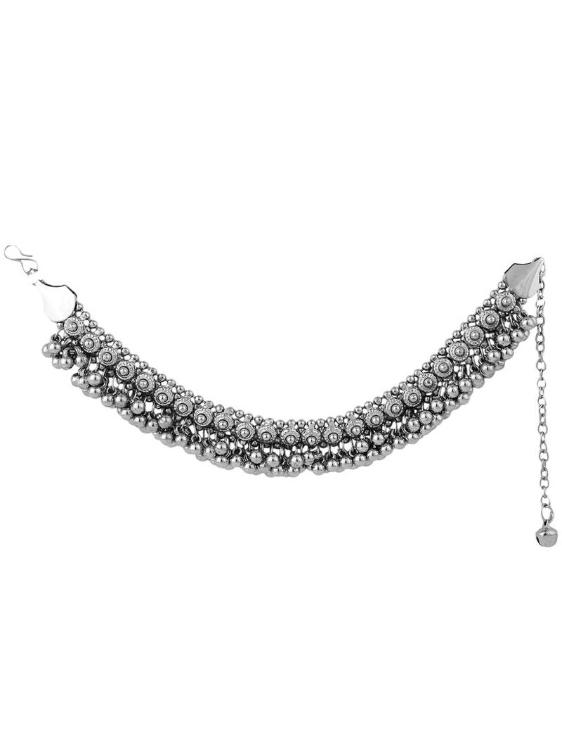 Styylo Fashion Set of 2 Oxidised German Silver Ghungroo Anklets with Silver Plating and Handcrafted