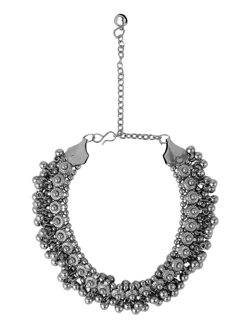 Styylo Fashion Set of 2 Oxidised German Silver Ghungroo Anklets with Silver Plating and Handcrafted