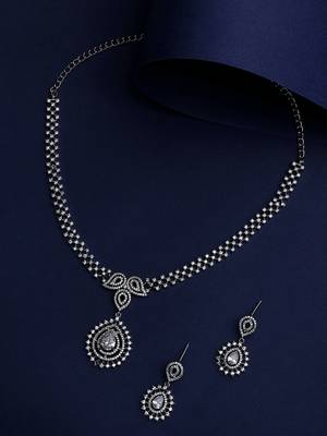 Stunning Eye-Catchy Silver Toned Toned CZ-Studded Jewellery Set 1