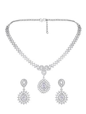 Stunning Eye-Catchy Silver Toned Toned CZ-Studded Jewellery Set 3