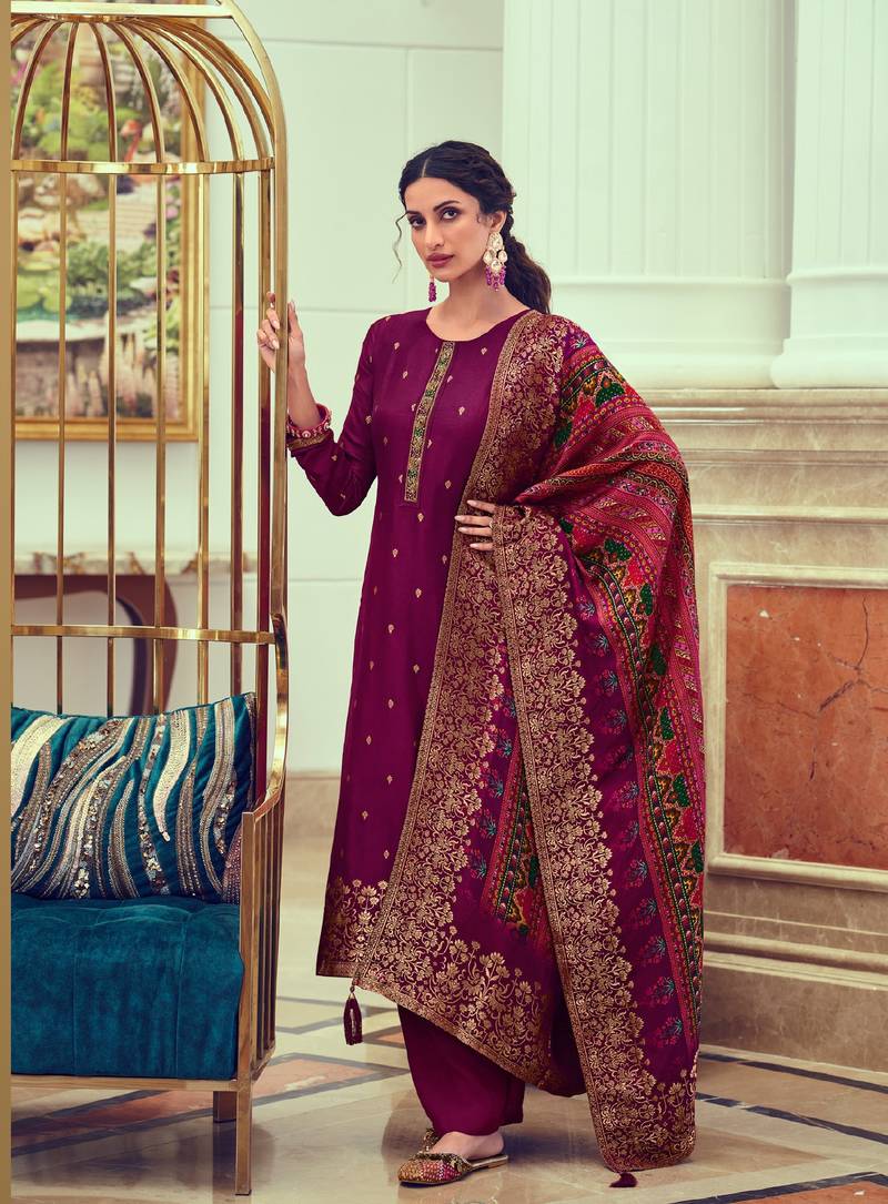 Purple jacquard jacquard salwar