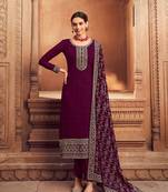 Dark-magenta embroidered georgette salwar