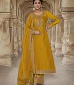 Mustard embroidered silk salwar