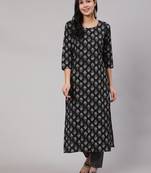 Black Printed Cotton Kurta Set
