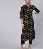 Black Printed Cotton Kurta Set