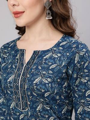 Blue Printed Cotton Kurta Set 2