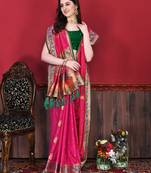 Pink Soft Slub Silk Woven Zari Saree with Blouse