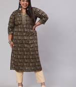 Brown Printed Cotton Kurta