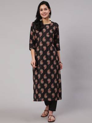 Black Printed Cotton Kurta Set 1