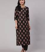 Black Printed Cotton Kurta Set