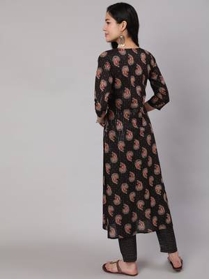 Black Printed Cotton Kurta Set 5